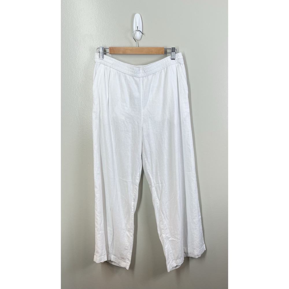 Caslon Pants Linen Blend Wide Leg Womens M Coastal Beach Flowy Pockets White